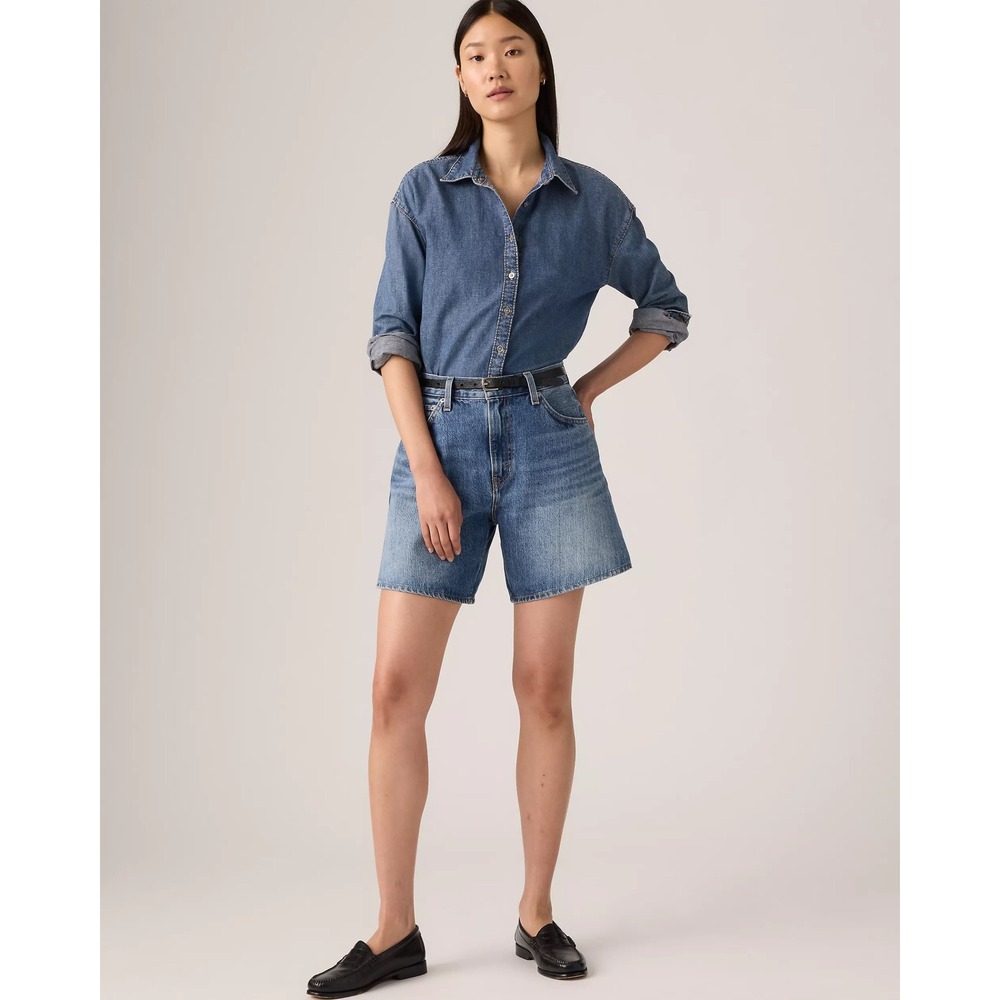Levis 94 Baggy Shorts Women 28 Blue Medium Wash Denim Relaxed Fit Minimalist